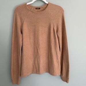 J. McLaughlin Tan Beige Elbow Pad Detail Crew Neck Sweater